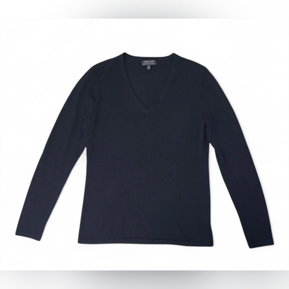 Lord & Taylor Extra Fine Merino V-Neck Sweater Black Size Medium